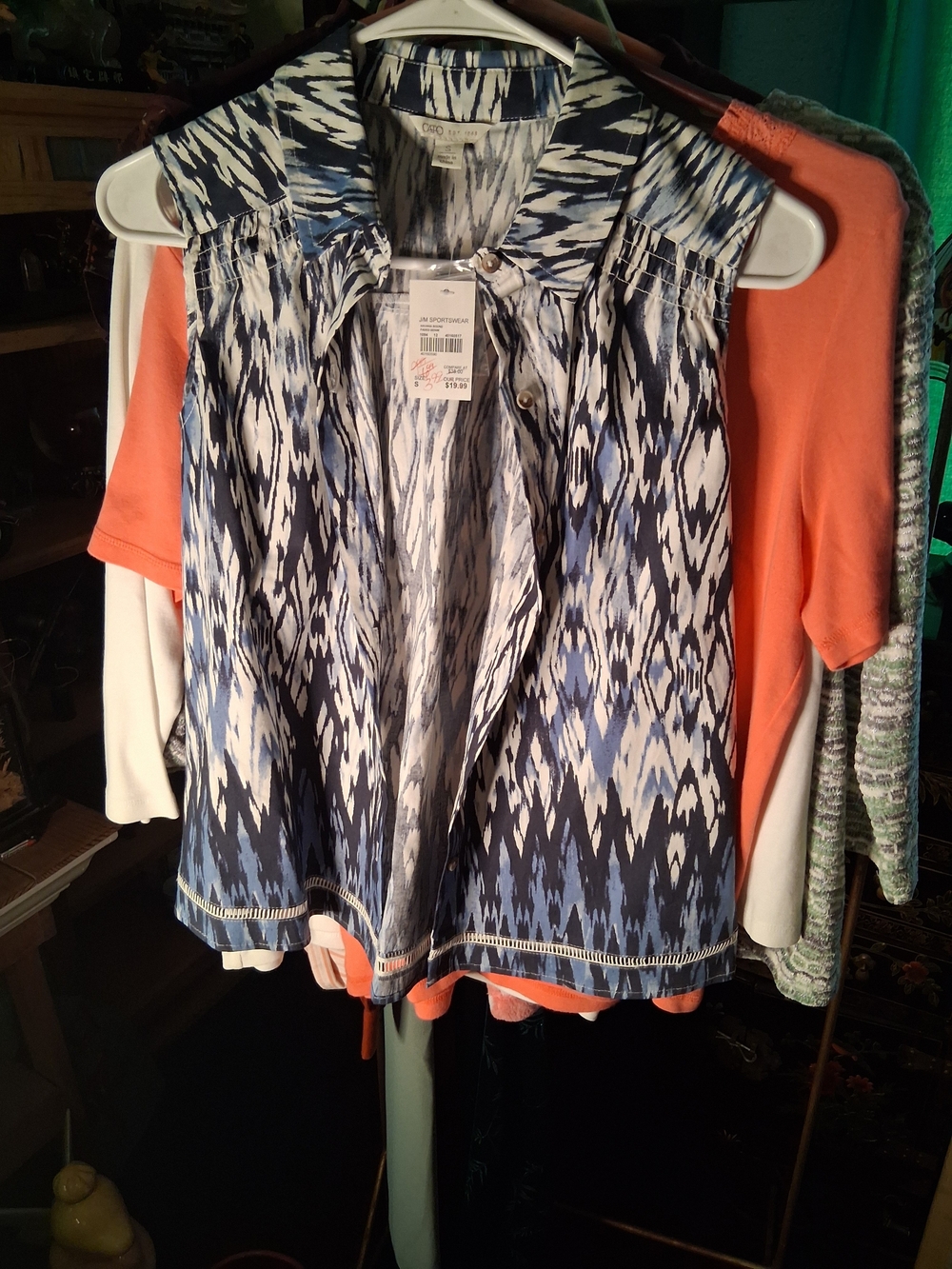 Cato Blue and White Ikat Sleeveless Blouse - Women's Top